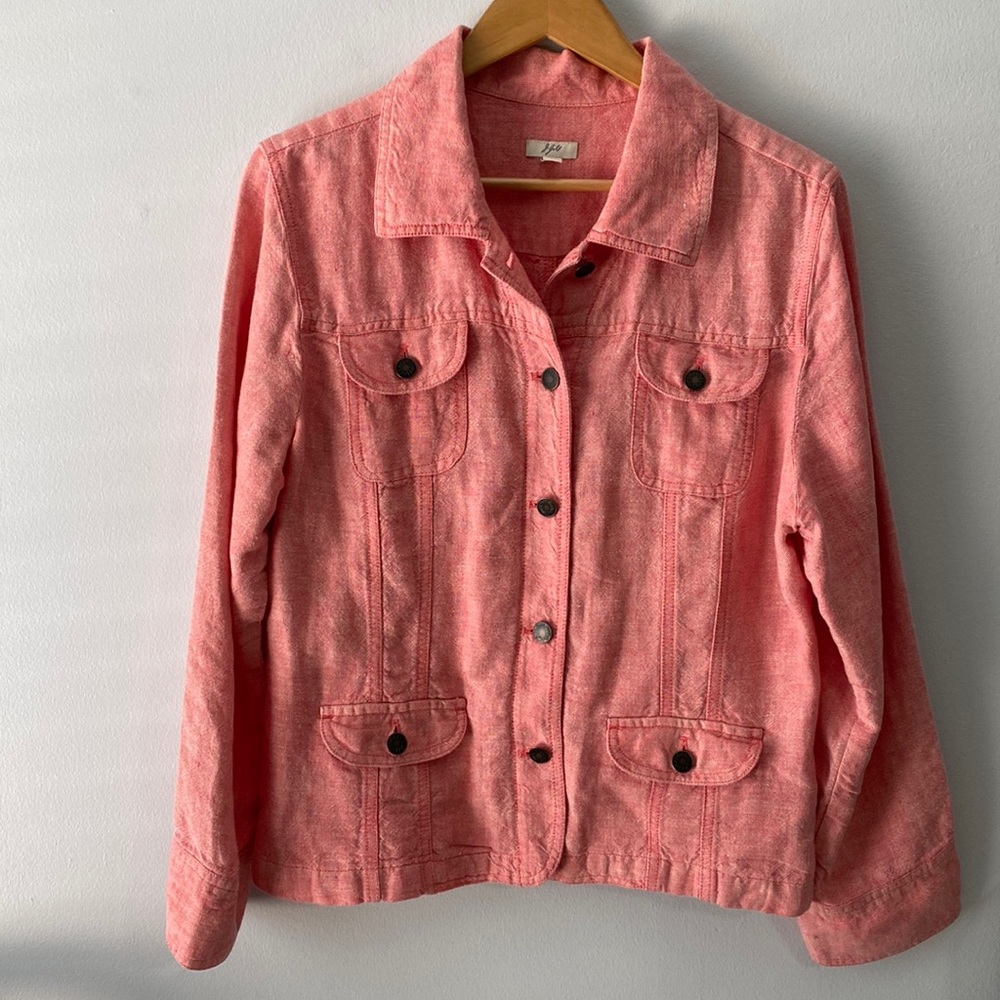 J. Jill 100% Linen Pink Lightweight Casual Jacket Sz Large Petite